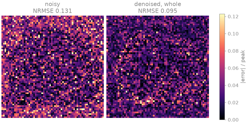 noisy NRMSE 0.131, denoised, whole NRMSE 0.095